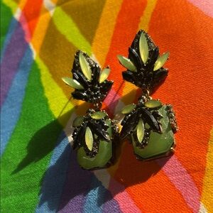 Vintage Black and wicked Green Leaf Earrings